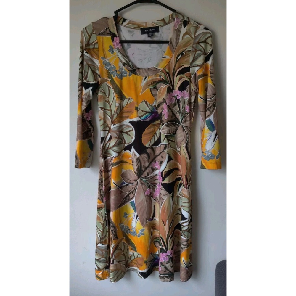 Karen Kane Three Quarter Sleeve A-Line Dress Tropical‎ Floral Print Size XS